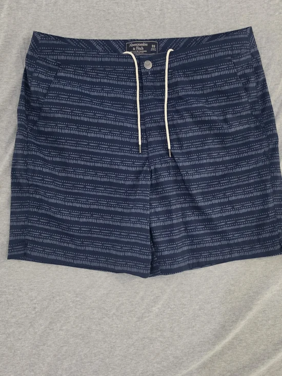 Abercrombie & Fitch Men's Navy Striped Pattern Swim Trunks