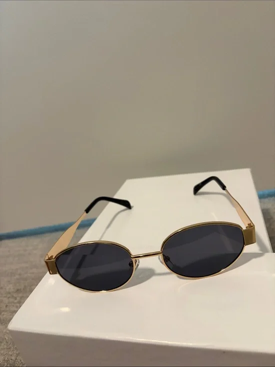 Amazon Gold Frame Black Lens Oval Sunglasses for Women