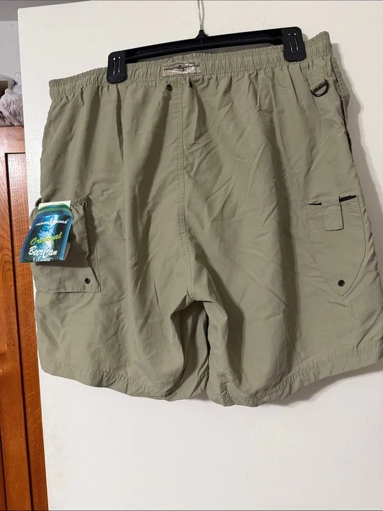Men's Olive Cargo Swim Shorts with Utility Pockets and Elastic Waist