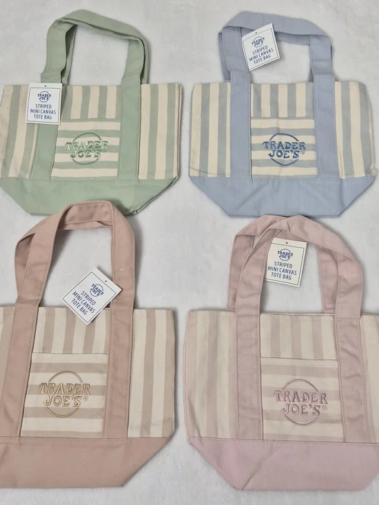 NWT Trader Joe's Striped Mini Canvas Tote Bag Set of 4 Complete Pastel Limited