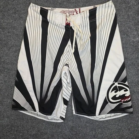 Vintage Billabong Andy Irons Rising Sun Pro Board Shorts Sz 36 White Black Surf