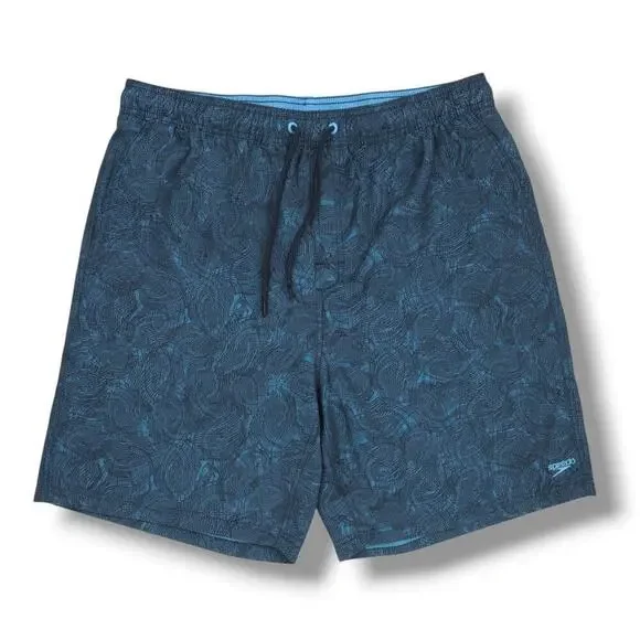 Speedo Men’s XXL Blue Patterned Swim Trunks Lined Drawstring Shorts