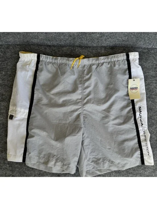 Nautica Competition Swim Trunks Men’s L Silver Medal Gray Nylon Board Shorts
