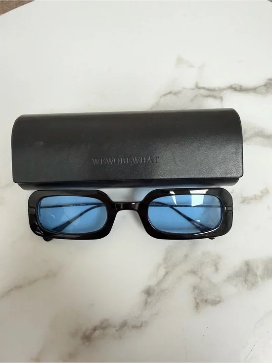 Weworewhat Black Acetate Sunglasses with Blue Lens