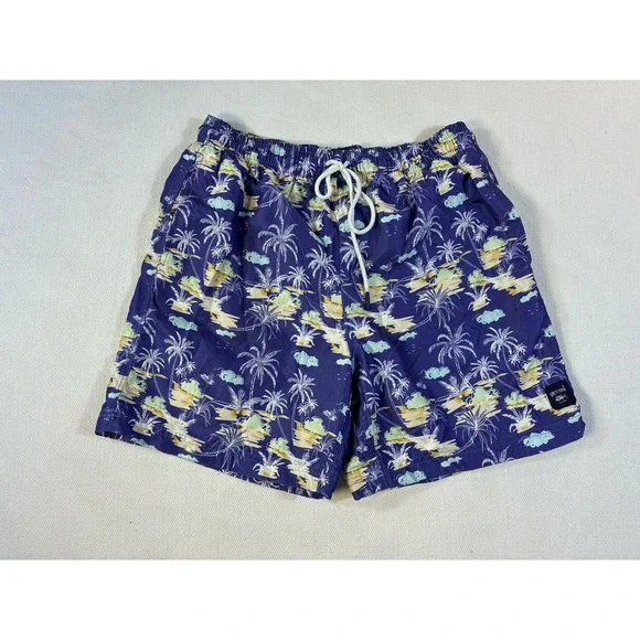 Spicy Tuna Men's Swim Trunks Size Medium‎ Blue Tropical Palm Tree Board Shorts