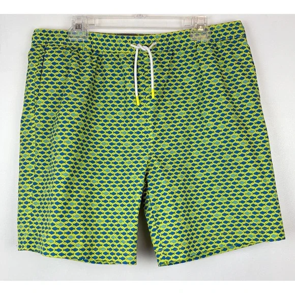 Berkley Jensen Swim Trunks Mens XL Shorts Green Blue Fish Pockets Beach Vaca