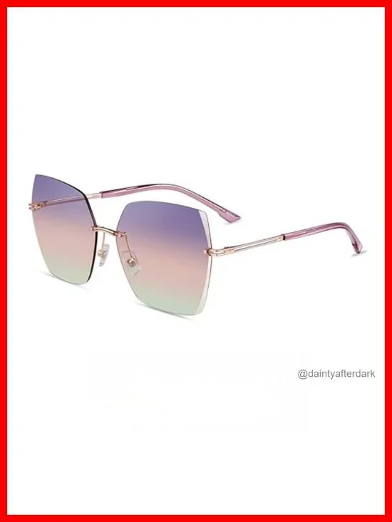 Rimless Oversized Sunglasses Women Diamond Cut Nylon Polarized UV400