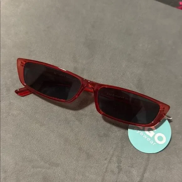 Red Rectangular Sunglasses Thin Small Frame BRAND NEW - Dark Tint 100% UV