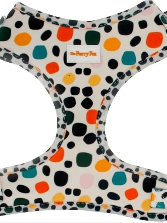 Polka Dot Small Pet Harness in White with Multi-Color Spots