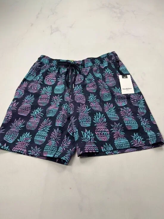 Goodfellow & Co Swim Trunks Navy Pineapple Print - Mens S NWT