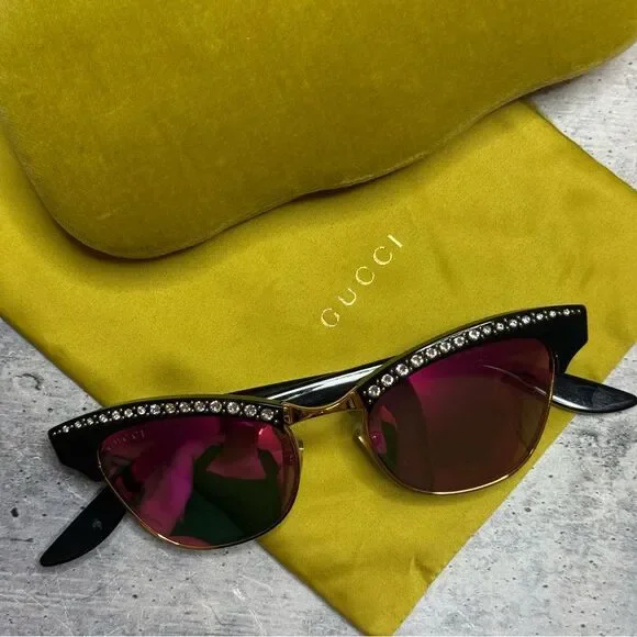 Gucci Women's Crystal-Embellished Cat Eye Sunglasses - Black with Pink Lenses
