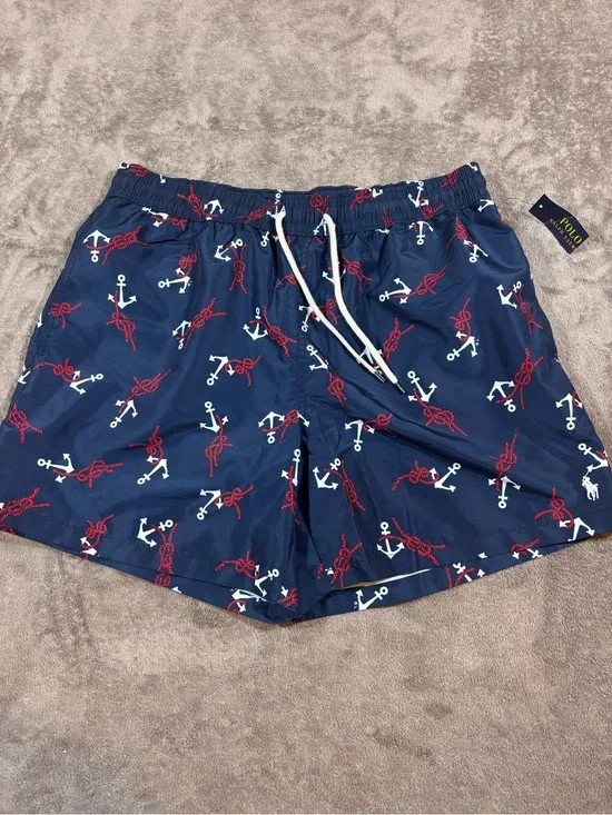 NWT Polo by Ralph Lauren Navy Anchor Print Swim Trunks Mens XL