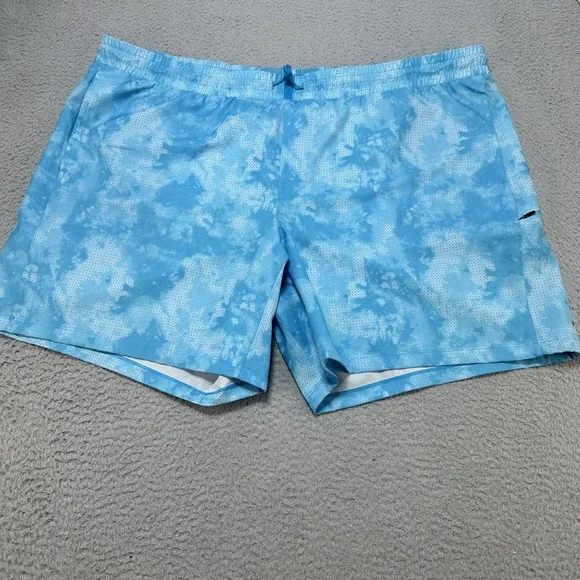 All In Motion Shorts Mens 2XL Blue Tie Dye Stretch Swim Trunks Quick Dry Pockets