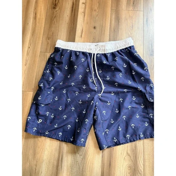 Rugby Swim Shorts Men's XL Navy Blue Anchors Nautical Liner  9