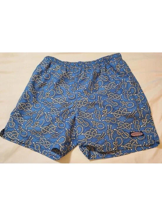 Vineyard Vines Swim Trunks Mens Sz Large Blue Nautical Rope Print Mesh Lined EUC