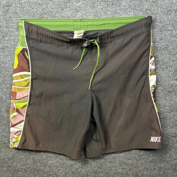VTG Nike Swim Trunks Shorts Mens Brown Mesh Lined Elastic Waist Drawstring - W40