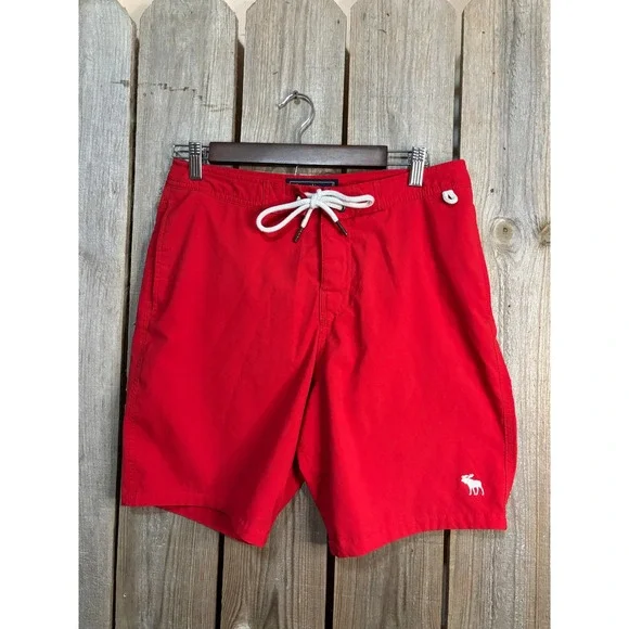 Abercrombie & Fitch Mens Red‎ Swim Board Shorts Stretch Size 29 8 Inch Inseam