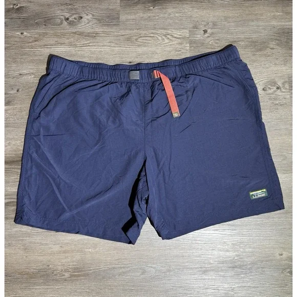 L.L.Bean Swim Trunks Mens XXL Navy Blue Lined Beach Shorts Drawstring Mesh Liner
