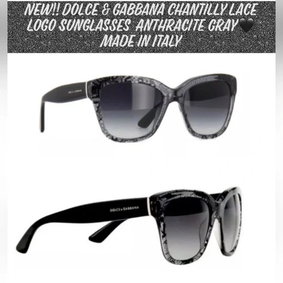 🎉HP🎉New Dolce & Gabbana Chantilly Lace Logo Sunglasses  Anthracite Gray🖤