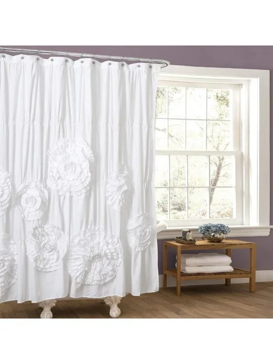 Elegant Ruffled White Shower Curtain 72