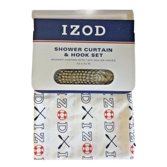 Izod Oars Logo Nautical Fabric Shower Curtain and Hook Set Summer Beach Lake