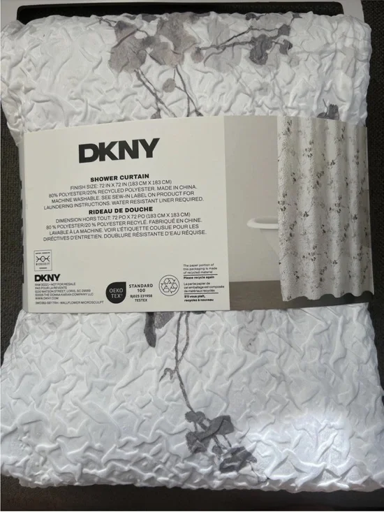 DKNY microsculpt  Shower Curtain grey floral white72x72 New