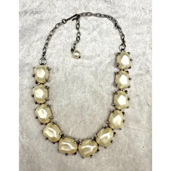Vintage Faux Pearl Choker Necklace, Chunky Silver Tone High Luster (16