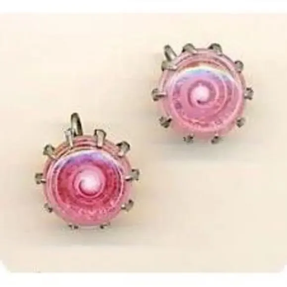 Vintage Art Deco Coro Raspberry Swirl Pink Art Glass Screw Back Earrings, Rare,
