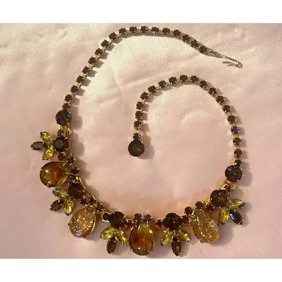 Signed Vintage WEISS Rhinestone Art Glass Dragon’s Breath Choker Statement Neck