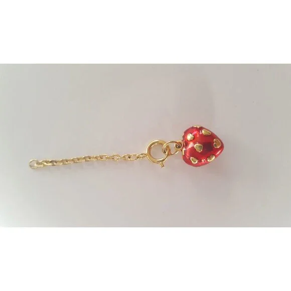 Joan Rivers Gold Tone Red Enamel Heart Charm Covered w Raised Gold Hearts
