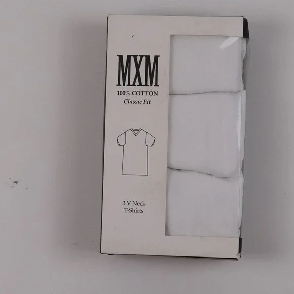 MXM V Neck T-Shirts 3 Pack White Solid Medium Cotton NEW