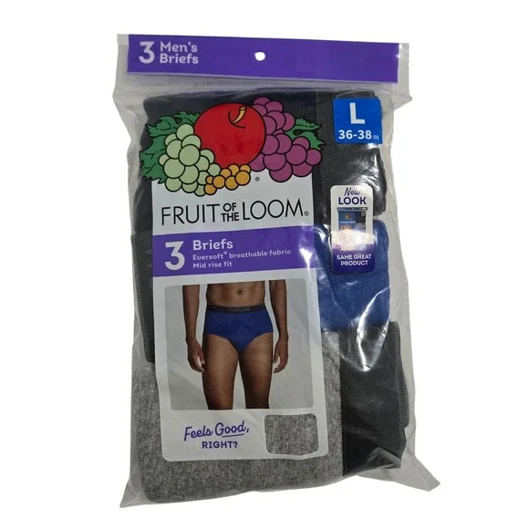 Fruit of the Loom Mens Briefs Assorted Eversoft Breathable 3-Pack Large 36-38‎
