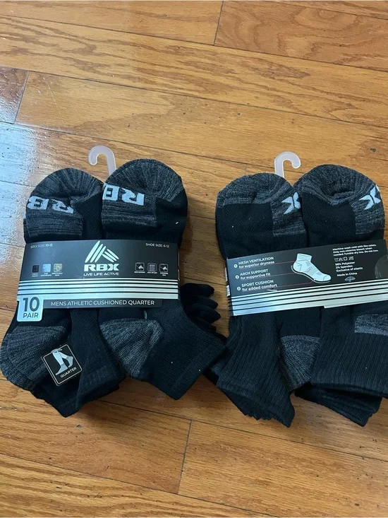 RBX Men's Athletic Cushioned Quarter Socks - Black/Grey 20 Pack