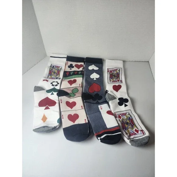 Lot Of 4 Playing Card Pattern Crew Socks Fun Socks Novelty Socks