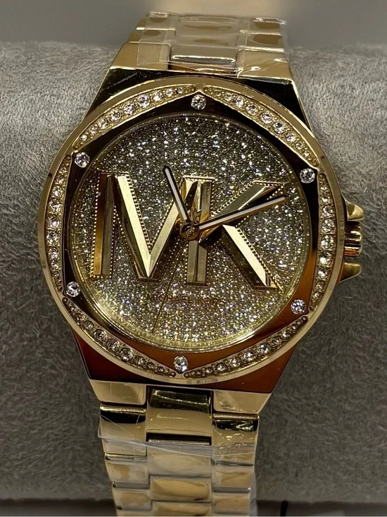 Michael Kors Gold Tone Men's Crystal Logo Bracelet Watch
