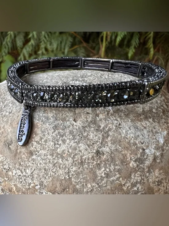 Natasha Gunmetal Black Crystal Stretch Bracelet