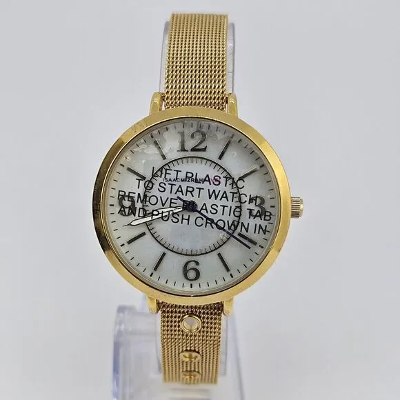 Issac Mizrahi Live Women's Watch 36MM Gray Dial Gold Case Mesh‎ Band New Battery