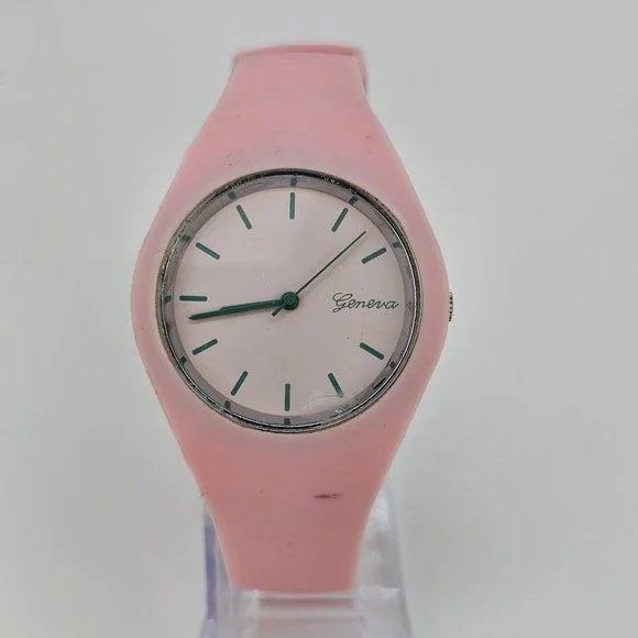 40MM Analog Women's Watch Pink Dial‎ Pink Plastic Bands New Battery READ