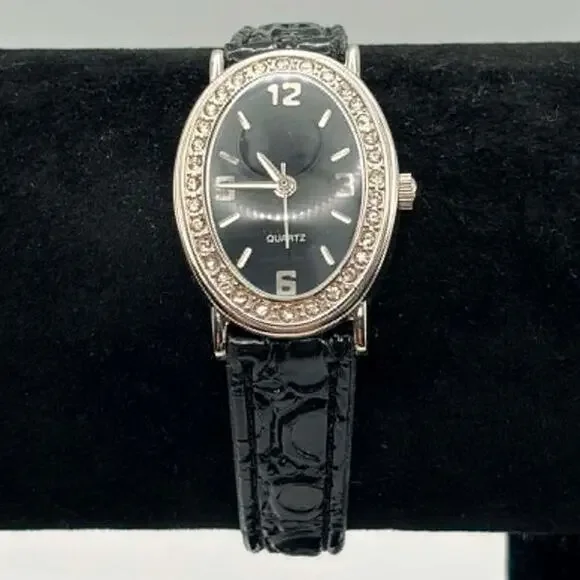 Silver & Black Crystal Watch