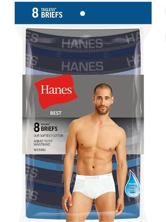 Hanes Men’s Tagless Briefs Blue 8-Pack
