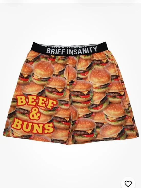 Brief Insanity Mens Burgers Beef & Buns Funny Novelty Underwear Boxer Shorts S