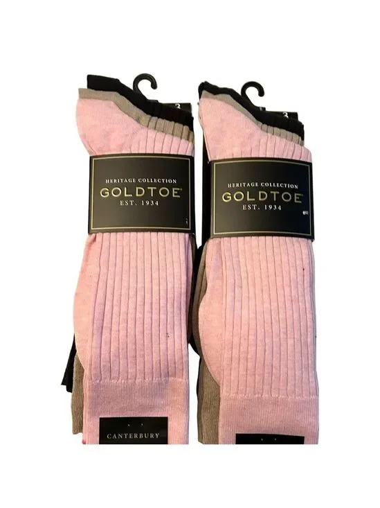 Gold toe 6 Pairs of Men’s Socks Pink, Tan & Black Size 6 to 12 NWT