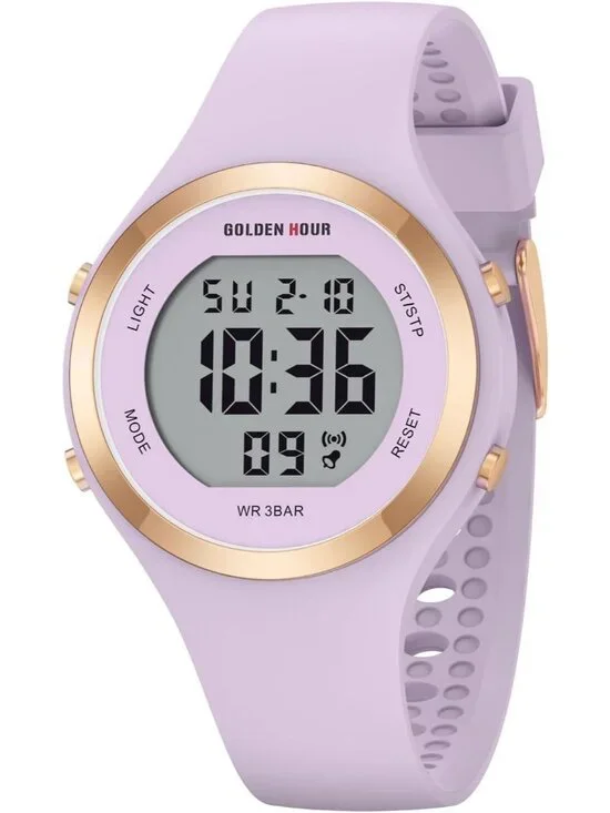 Women's Light Purple Waterproof Sport Digital Chronograph Silicone Strap Watch
