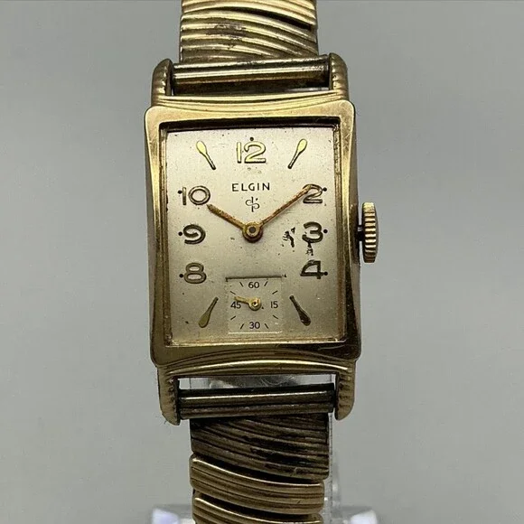 Vintage Elgin Mens Watch 21mm 10K RGP Art Deco NON WORKING Manual For Parts