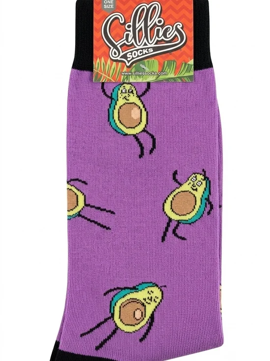 Sillies Novelty Dancing Avocado Crew Socks Purple One Size NWT