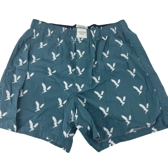 American Eagle Men Teal Bird Print Boxer‎ Shorts Lounge Sleepwear Size S P