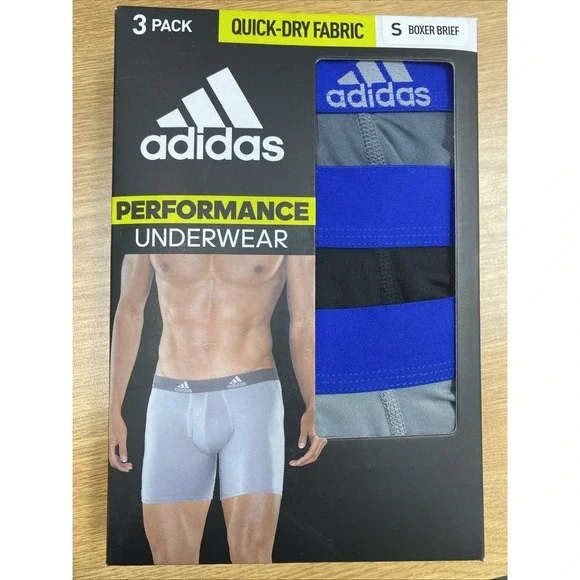 Adidas Mens‎ Performance Boxer Briefs Sz Small (3-Pack) Quick-Dry Gray/black