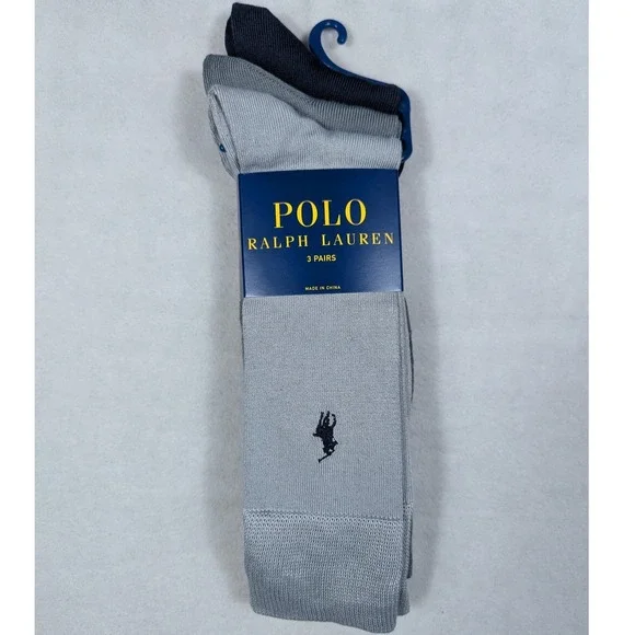 NEW Polo‎ Ralph Lauren Mens 3 Pair Dress Socks Grey Navy Blue Pony Logo