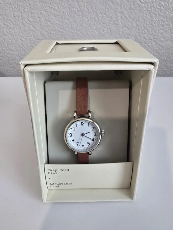 Women's Classic Easy-Read Brown faux Leather Strap Watch
