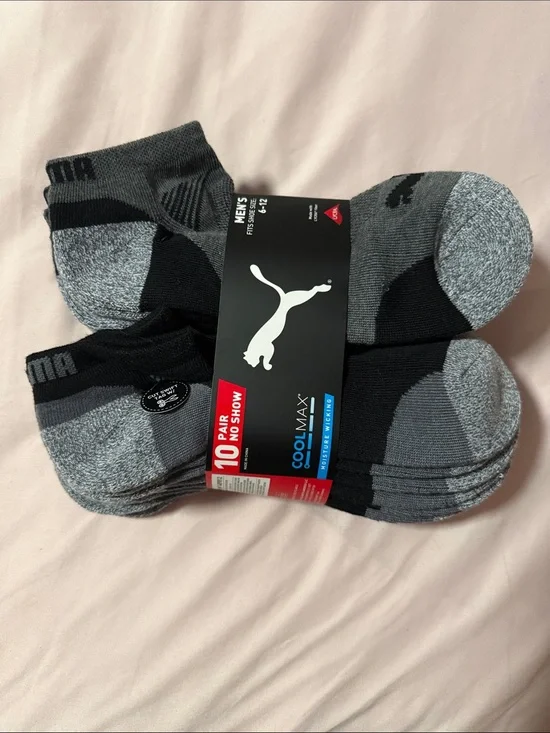 Puma Men's No-Show Athletic Socks in Gray and Black - 10 Pack
